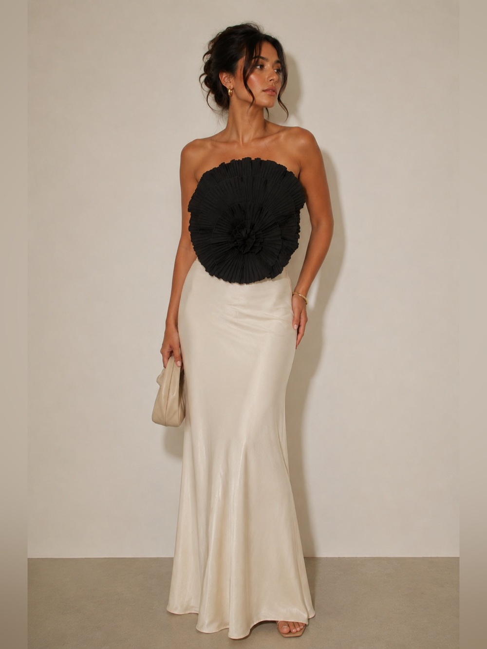 SHEIN Elegant Black Strapless Ruffle Top